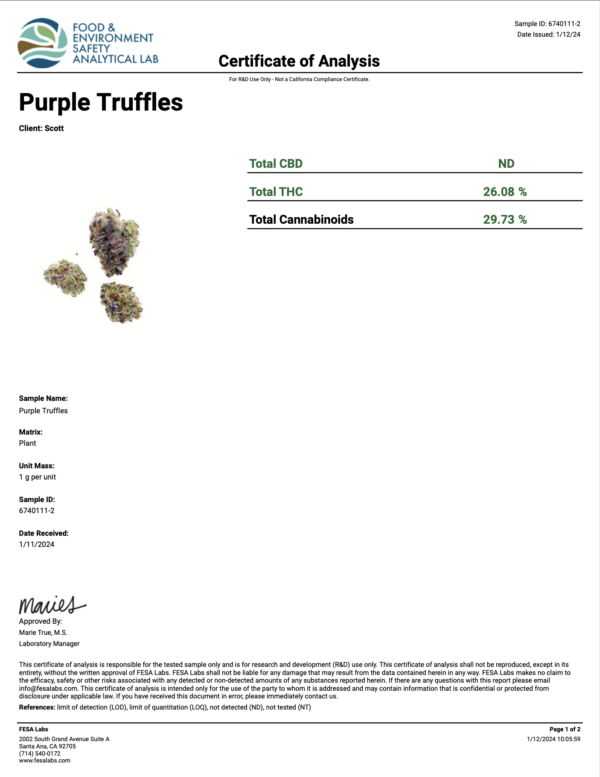 Purple Truffle Strain COA